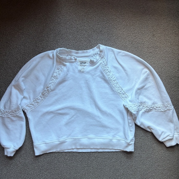 Aerie Hey Crochet Sweatshirt White Women's Lace Oversized American Eagle | Sz S - Picture 6 of 12